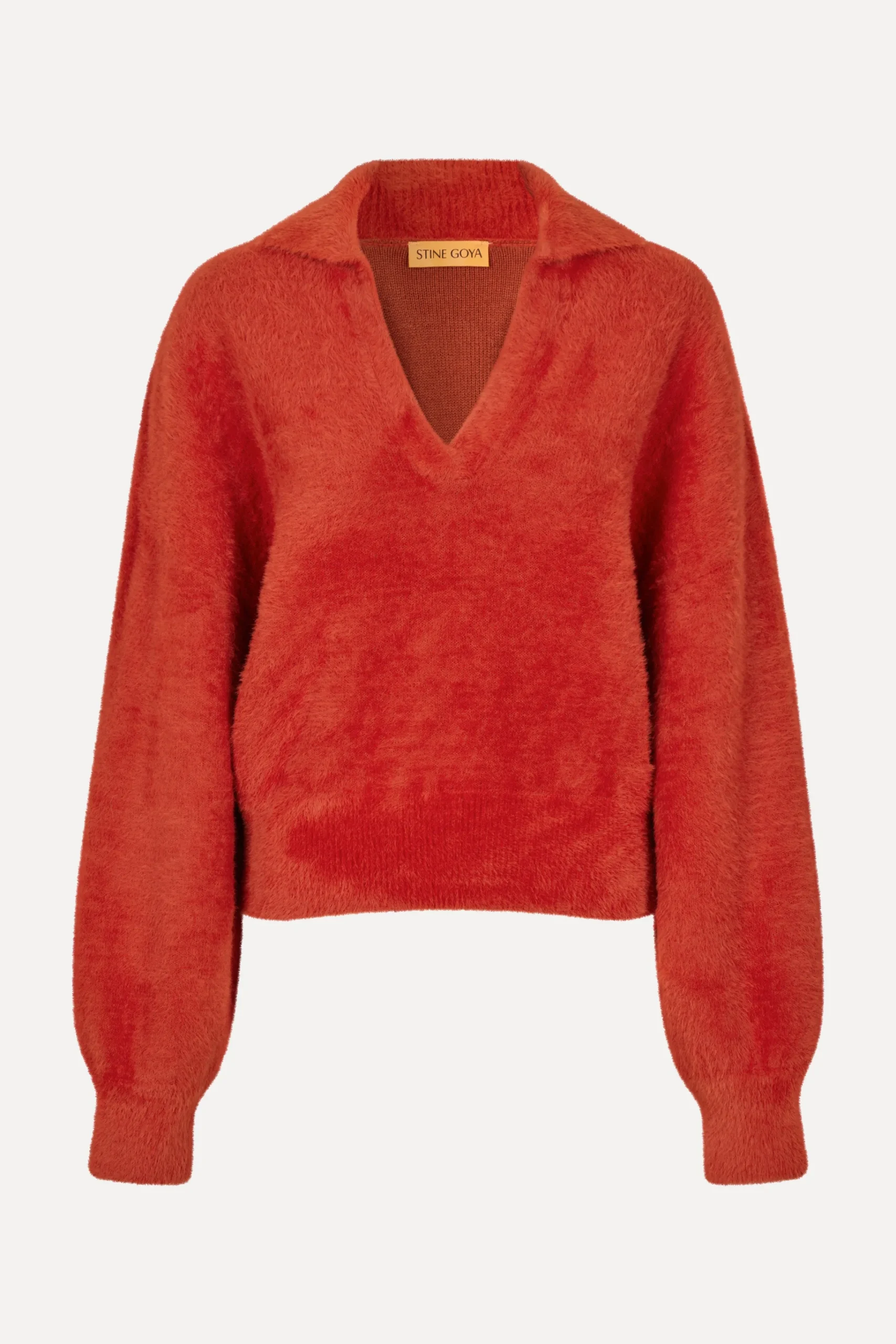 Long Sleeve V Neckline Collar Jumper - Red Ochre-STINE GOYA Clearance