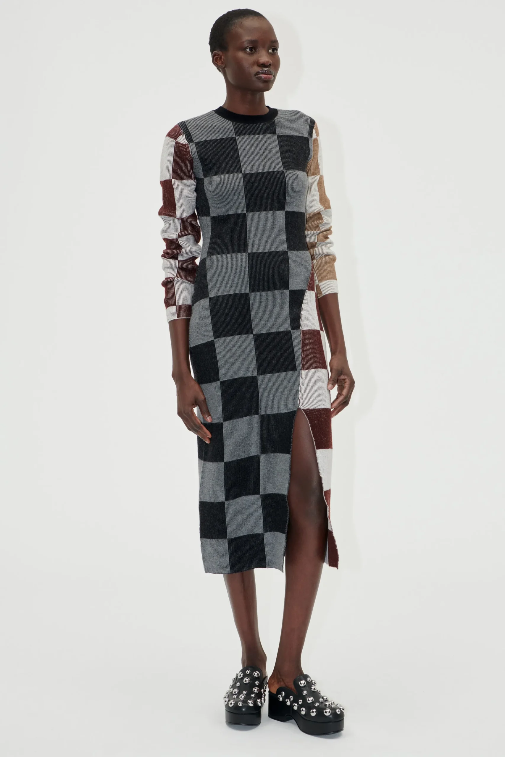 Midi Fitted Dress - Chocolate Combo-STINE GOYA Fashion