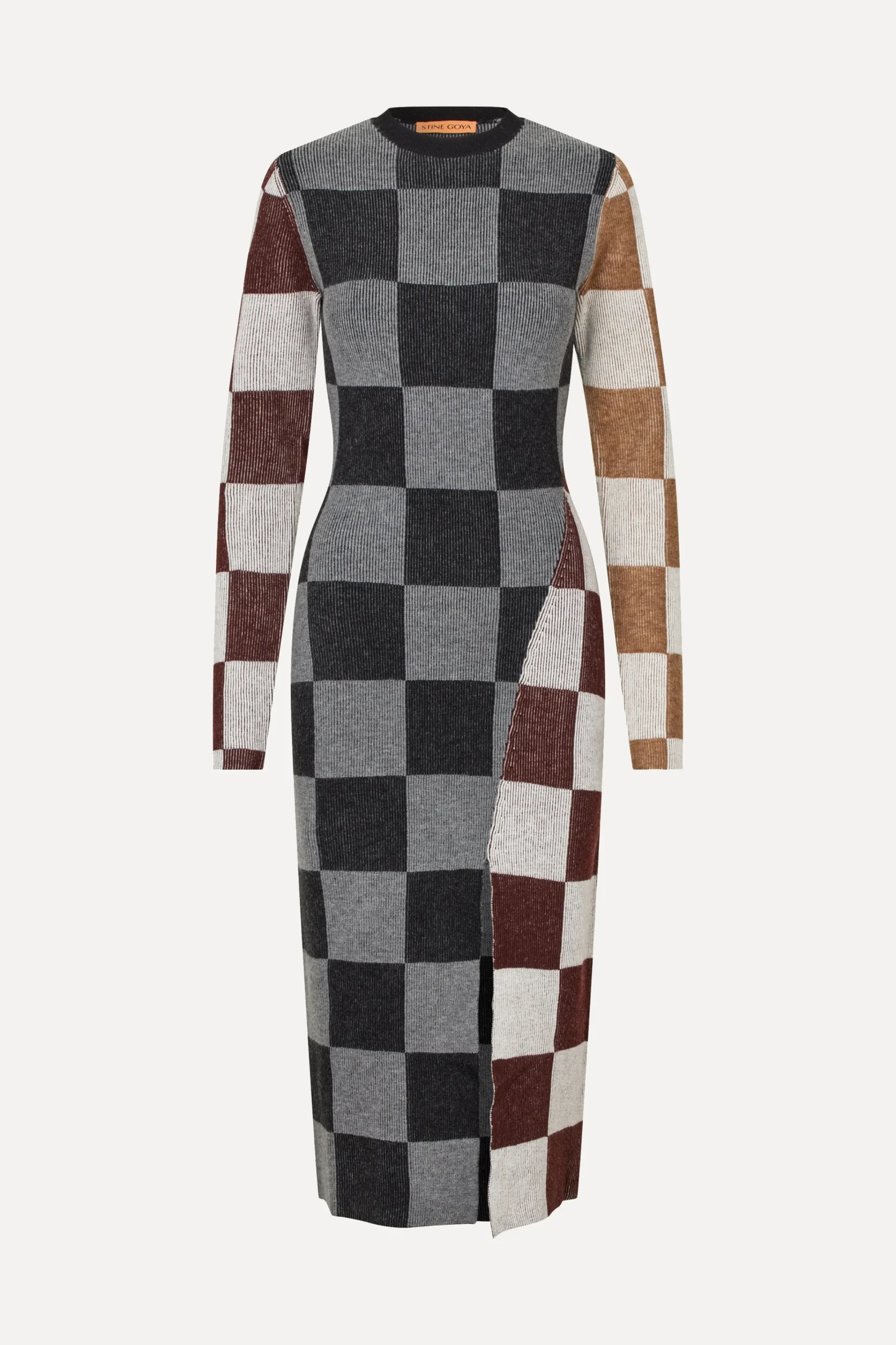 Midi Fitted Dress - Chocolate Combo-STINE GOYA Fashion