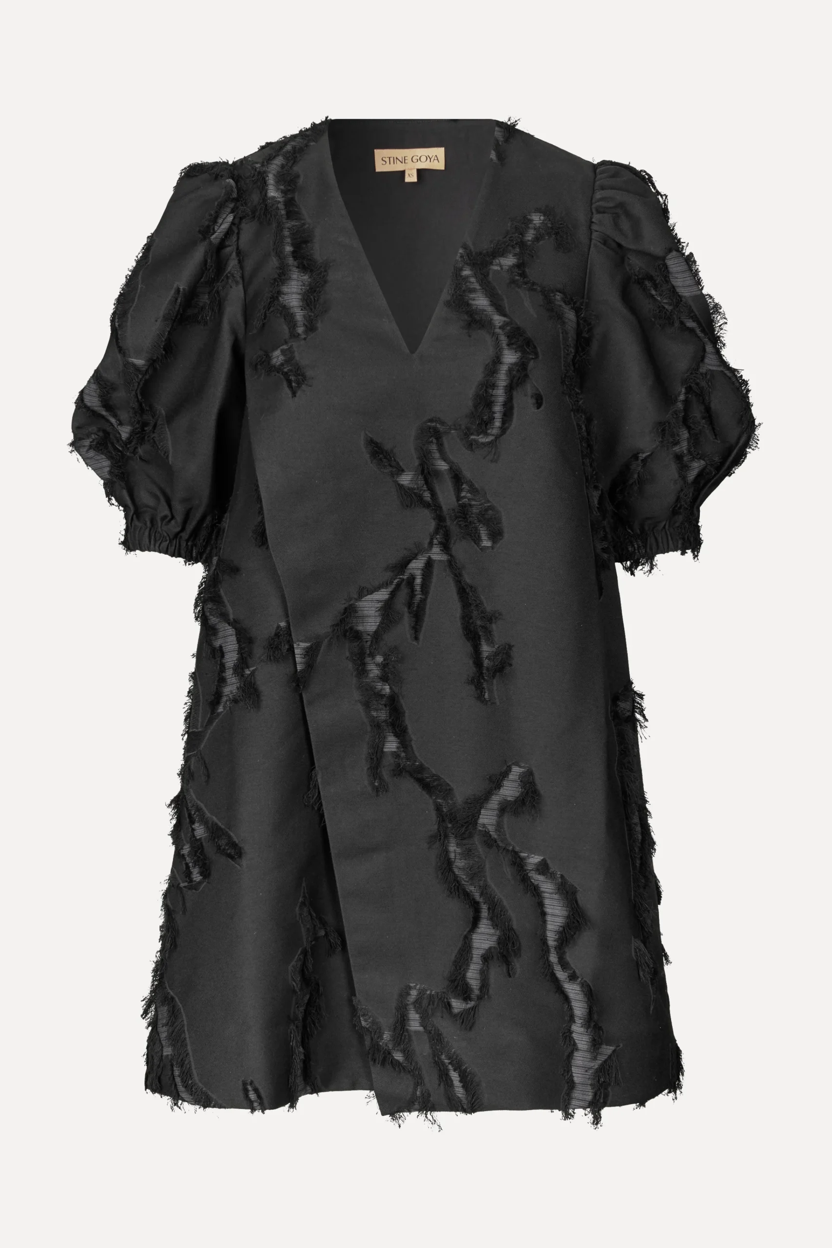 Puffy Sleeves Mini Dress - Jet Black-STINE GOYA Sale