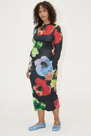 Pullover Long Sleeve Midi Dress - Watercolor Bloom-STINE GOYA Clearance