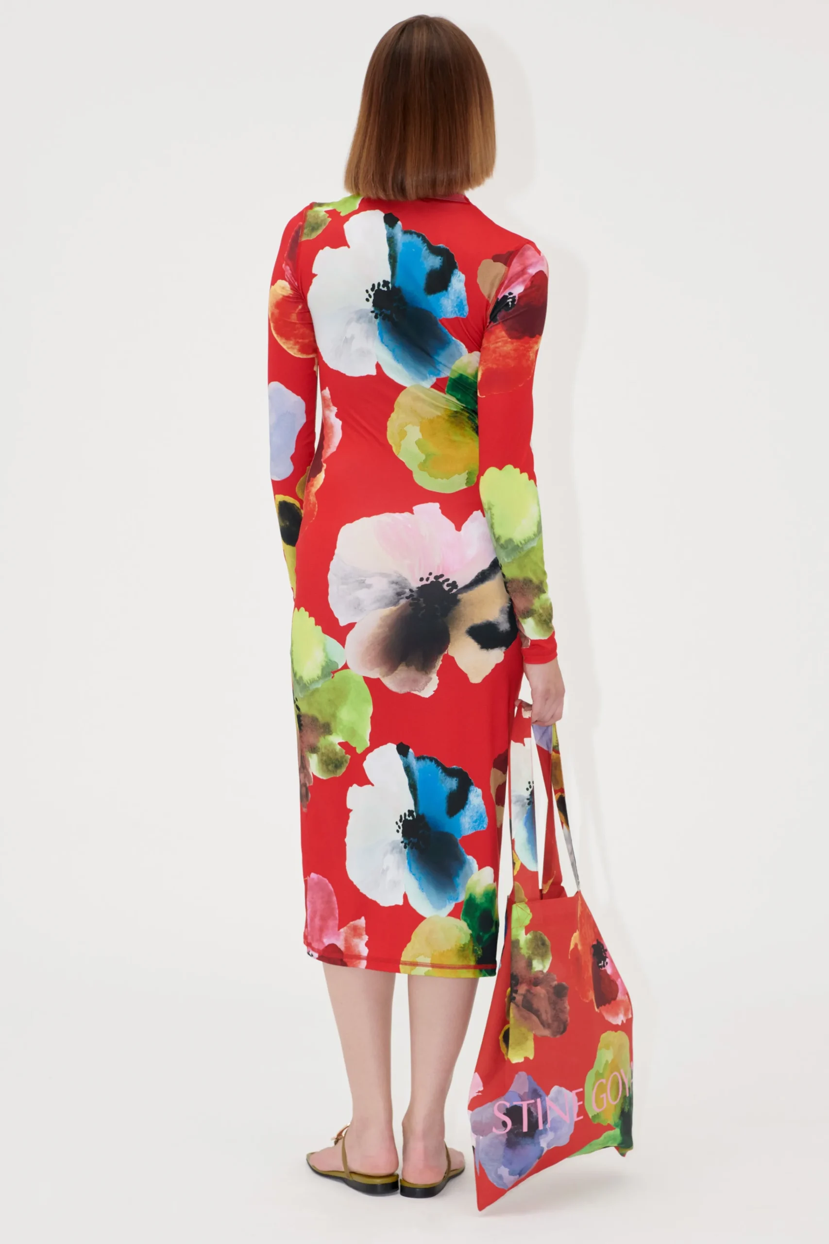 Pullover Long Sleeve Midi Dress - Bloom In Red-STINE GOYA Outlet