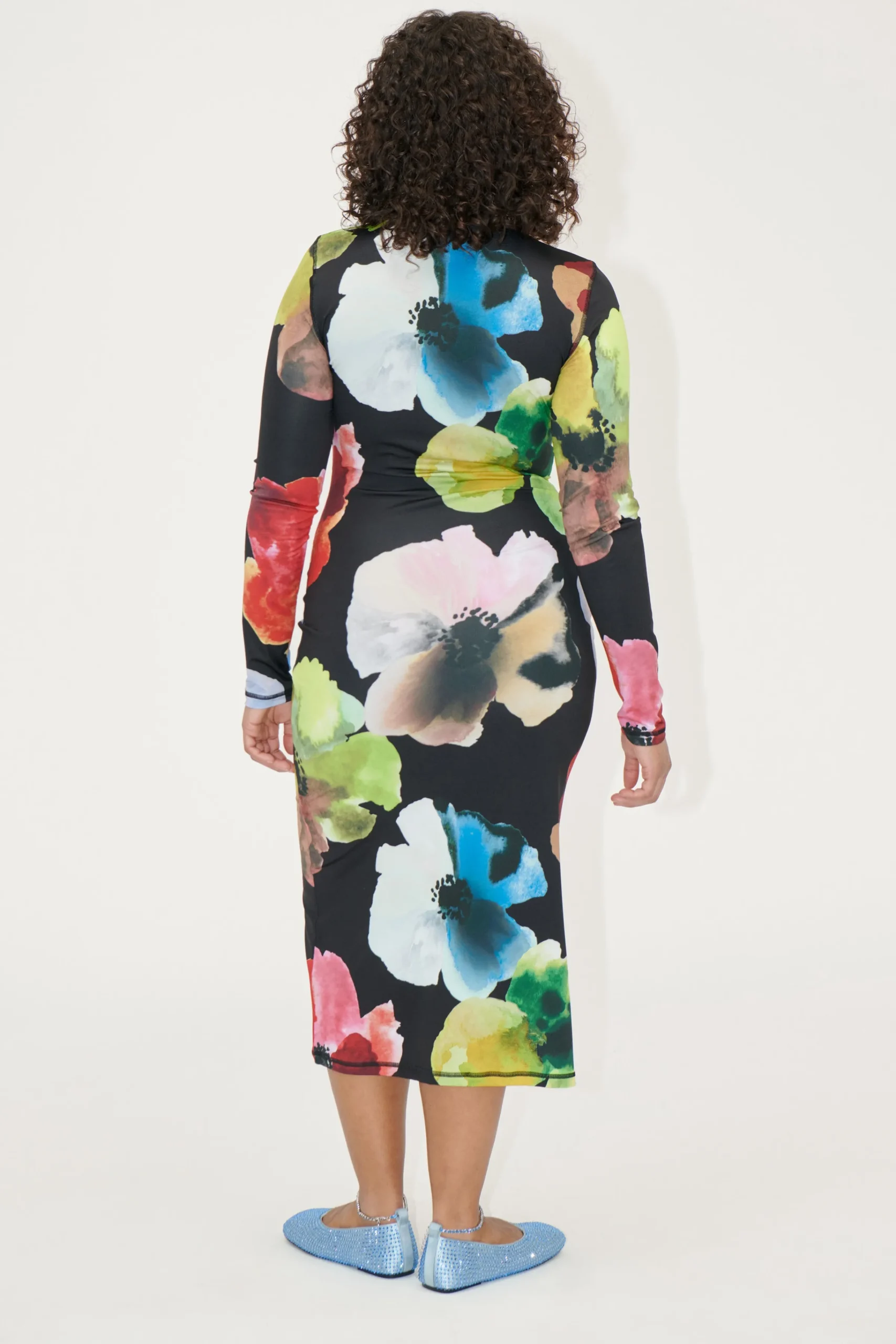 Pullover Long Sleeve Midi Dress - Watercolor Bloom-STINE GOYA Clearance
