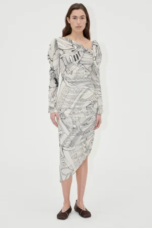 Rouched Midi Dress - Fineline Staircase-STINE GOYA Cheap