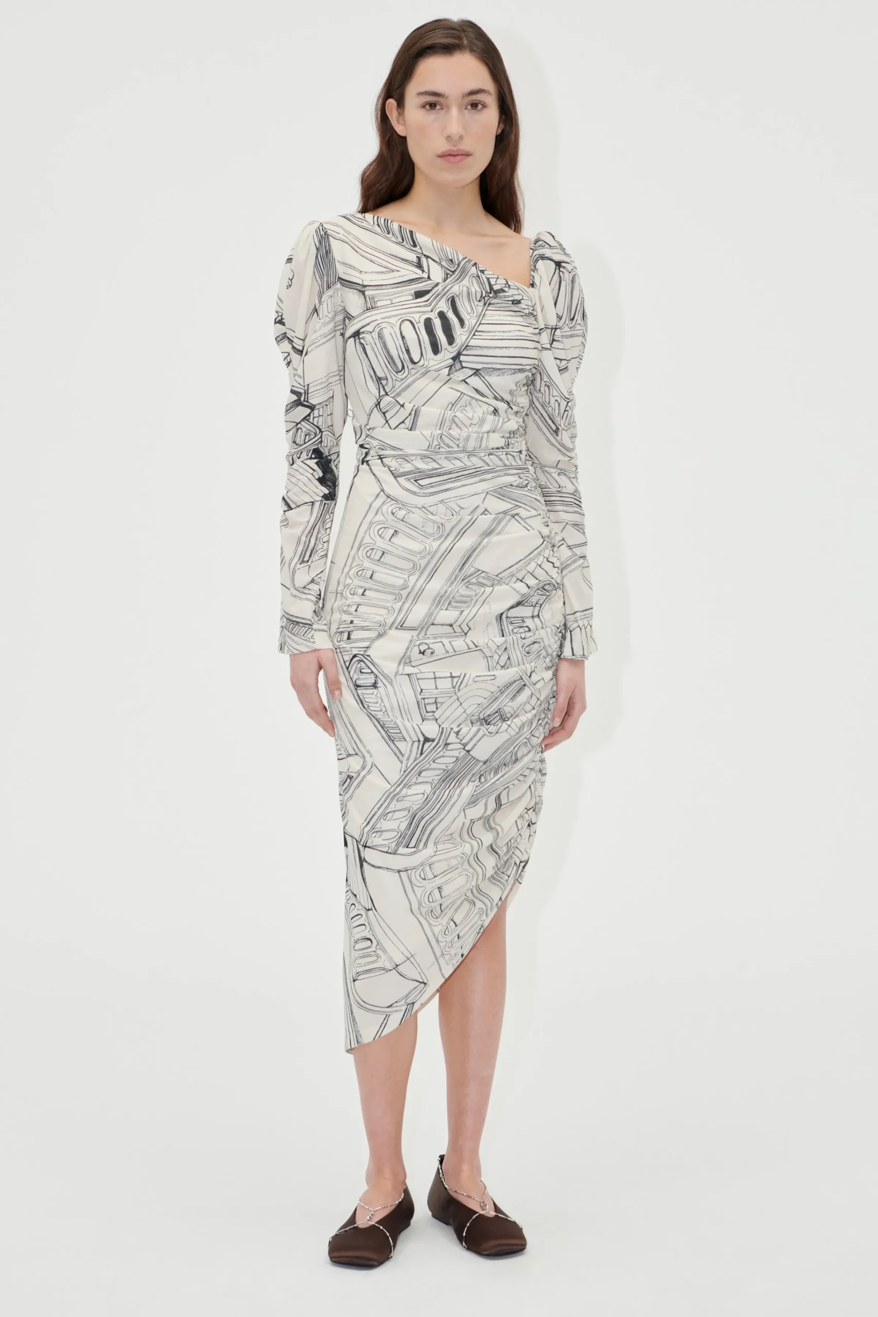 Rouched Midi Dress - Fineline Staircase-STINE GOYA Cheap