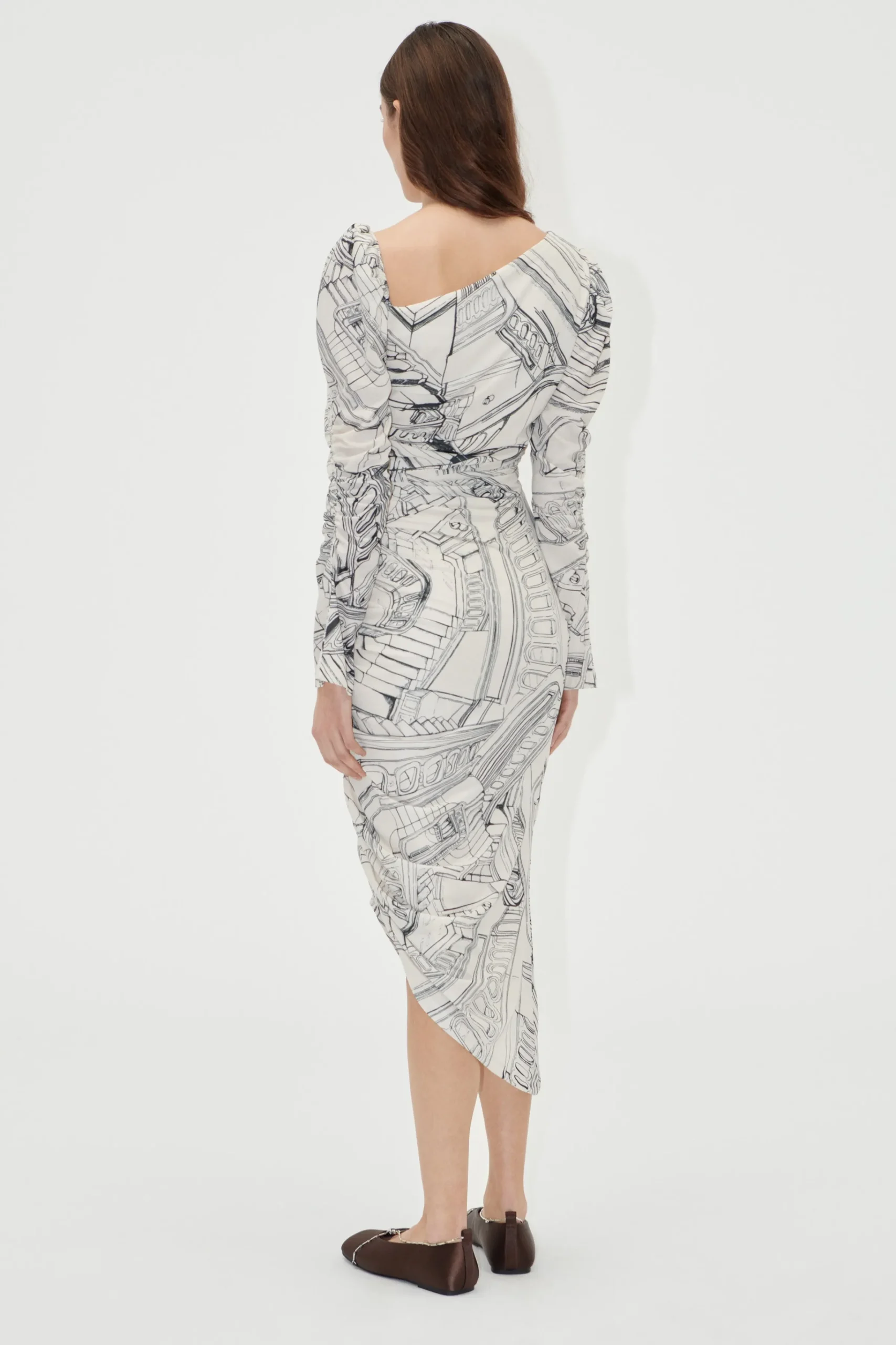 Rouched Midi Dress - Fineline Staircase-STINE GOYA Cheap