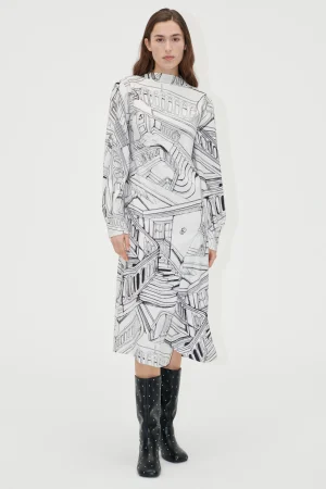 Shoulder Pleated Long Dress - Fineline Staircase-STINE GOYA Sale