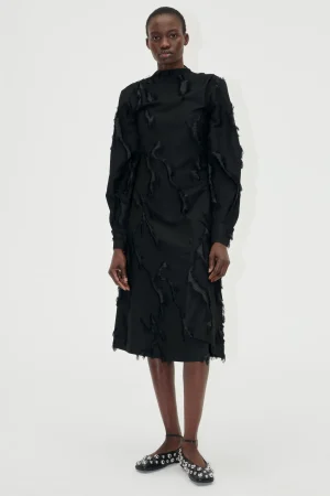 Shoulder Pleated Long Dress - Jet Black-STINE GOYA Cheap