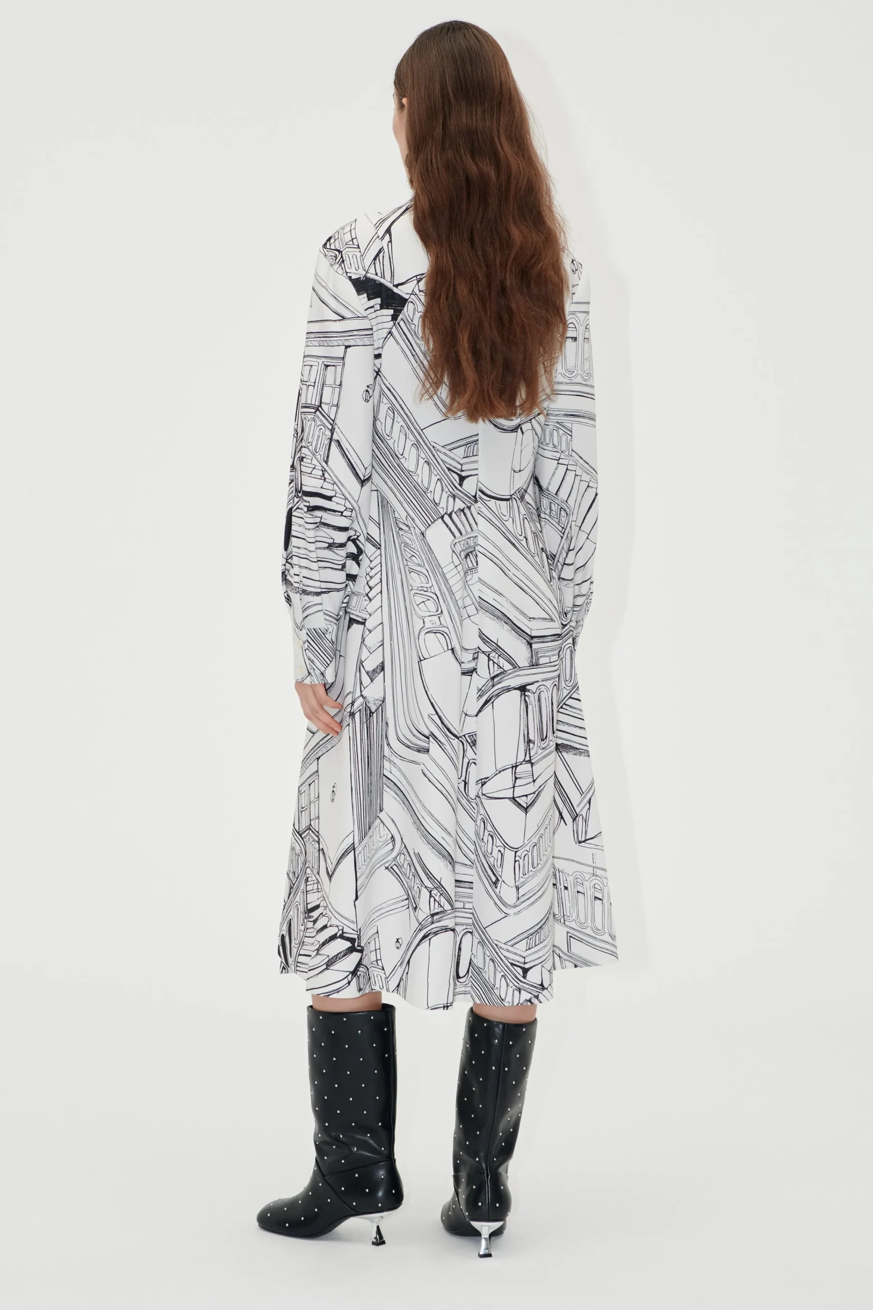 Shoulder Pleated Long Dress - Fineline Staircase-STINE GOYA Sale