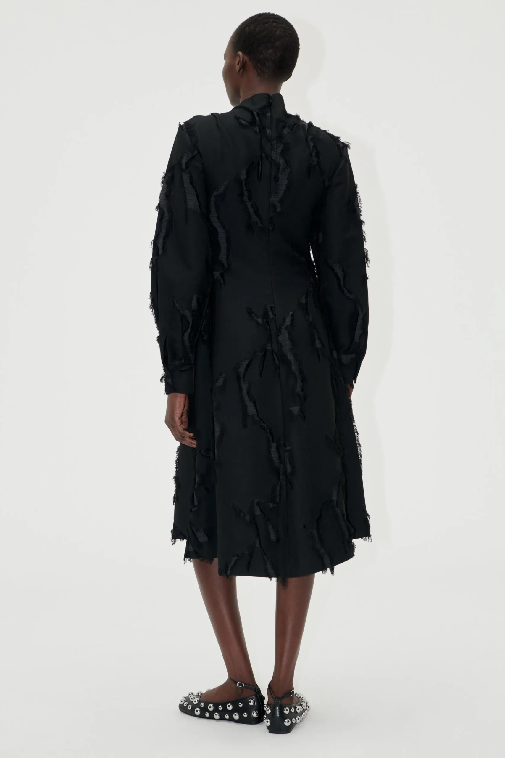 Shoulder Pleated Long Dress - Jet Black-STINE GOYA Cheap