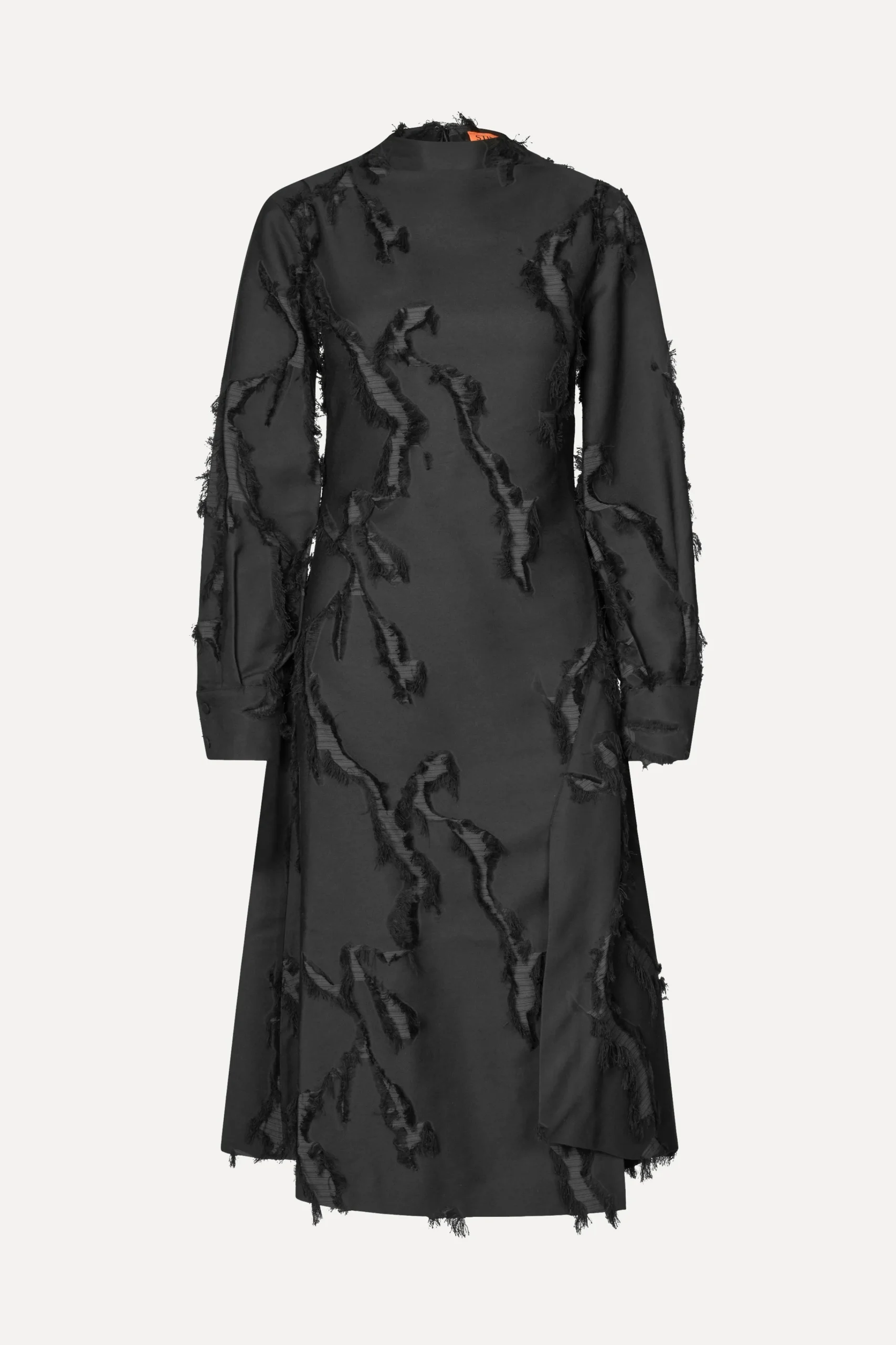 Shoulder Pleated Long Dress - Jet Black-STINE GOYA Cheap