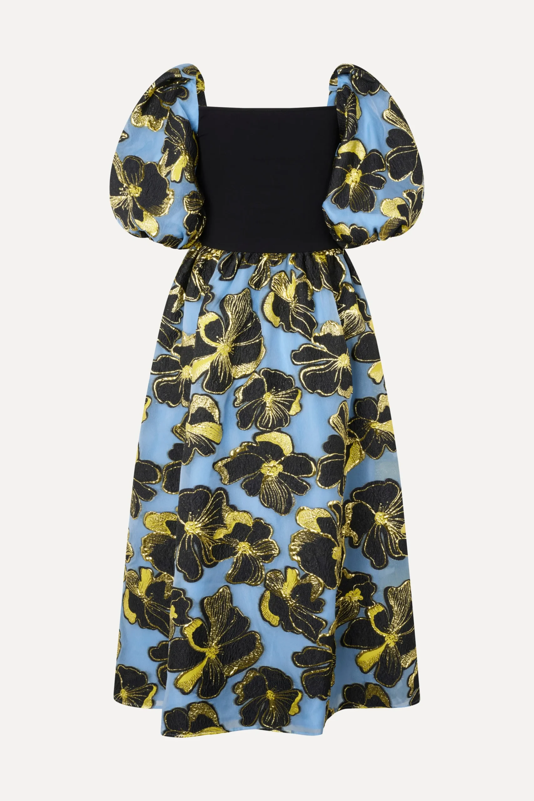 3/4 Sleeve Combo Bodice Midi Dress - Blue Anemone Jacquard-STINE GOYA Best Sale
