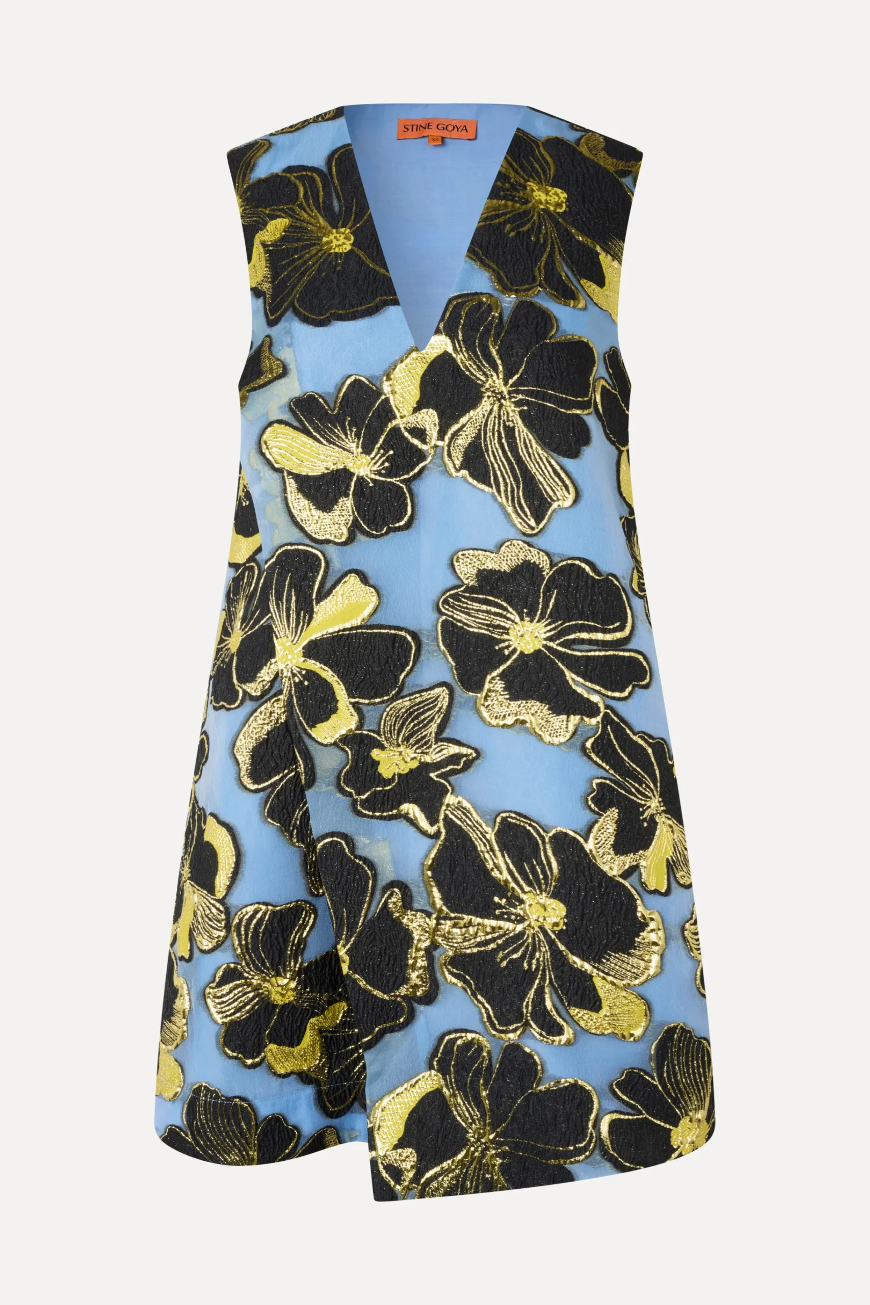 Sleeveless V-Neck Short Dress - Blue Anemone Jacquard-STINE GOYA Flash Sale