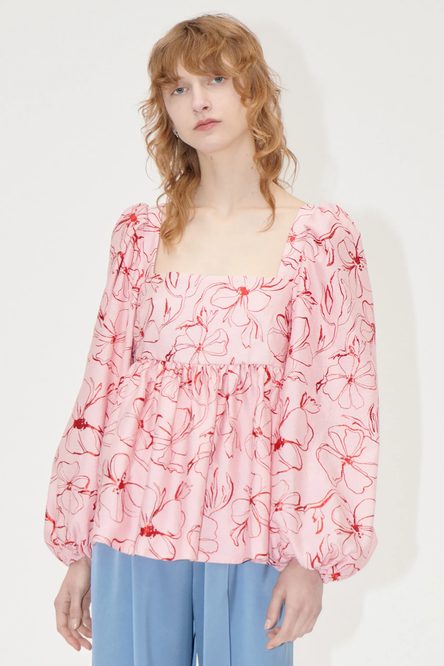 Square Neck Long Sleeve Top - Foil Foliage-STINE GOYA Cheap