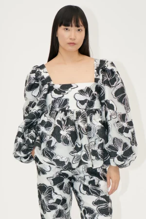 Square Neck Long Sleeve Top - Anemone Jacquard-STINE GOYA Fashion
