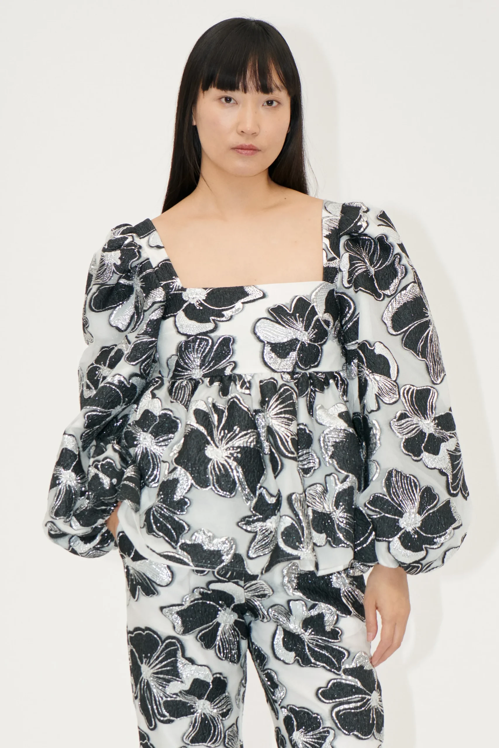 Square Neck Long Sleeve Top - Anemone Jacquard-STINE GOYA Fashion