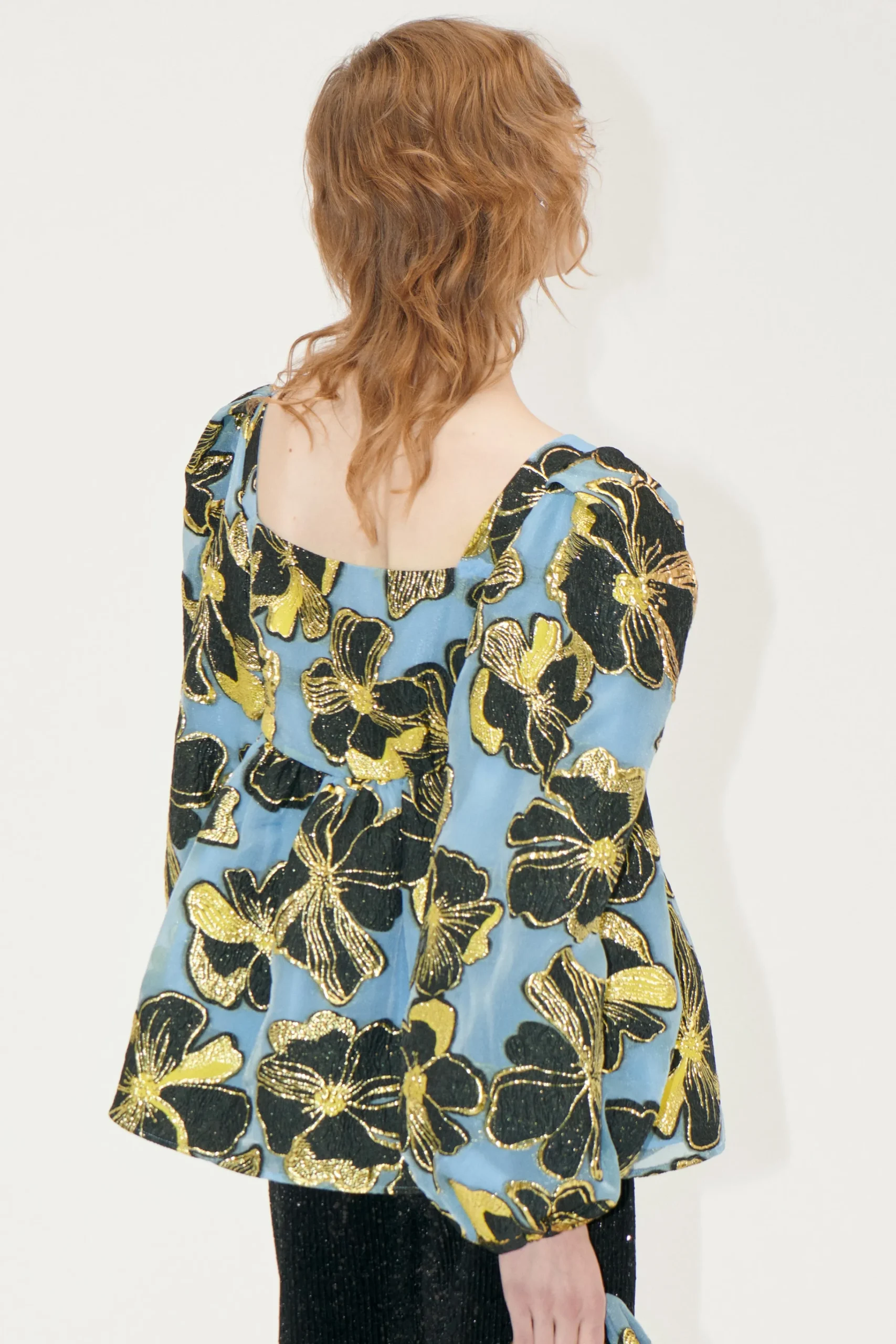 Square Neck Long Sleeve Top - Blue Anemone Jacquard-STINE GOYA Hot
