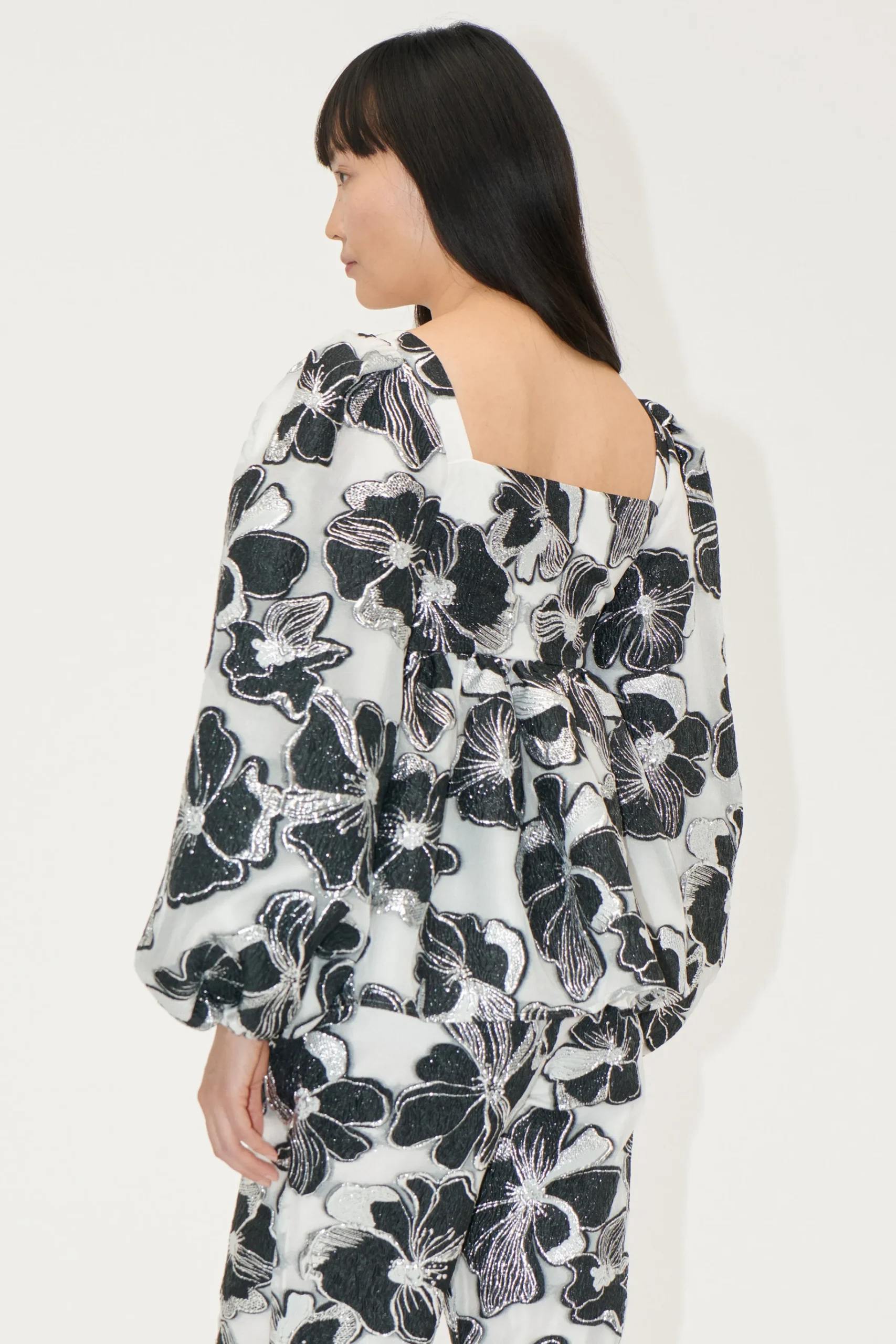 Square Neck Long Sleeve Top - Anemone Jacquard-STINE GOYA Fashion