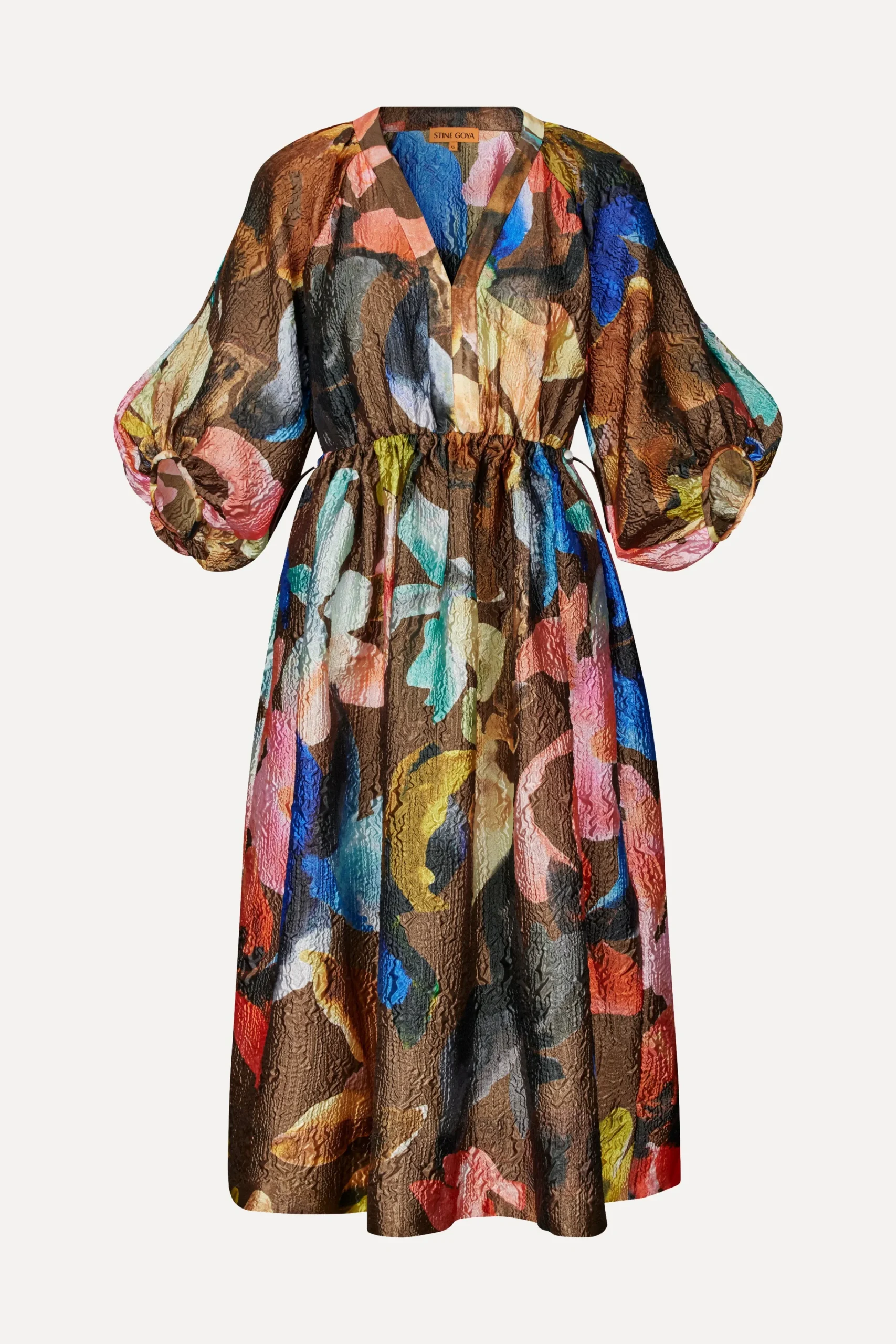 Three-Quarter Sleeve Elasticated Midi Dress - Aquarelle Garden-STINE GOYA Discount