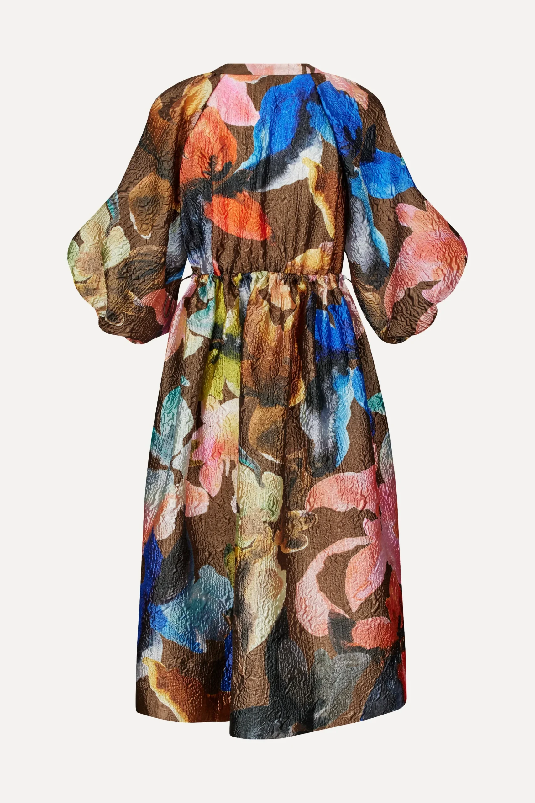 Three-Quarter Sleeve Elasticated Midi Dress - Aquarelle Garden-STINE GOYA Discount