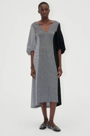 Three-Quarter Sleeve Midi Dress - Black / White-STINE GOYA Clearance