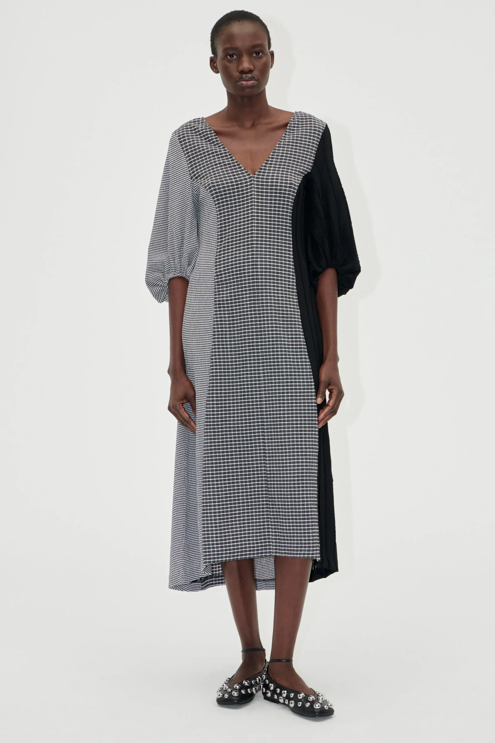 Three-Quarter Sleeve Midi Dress - Black / White-STINE GOYA Clearance