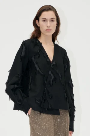V Neck Long Sleeve Top - Jet Black-STINE GOYA Shop