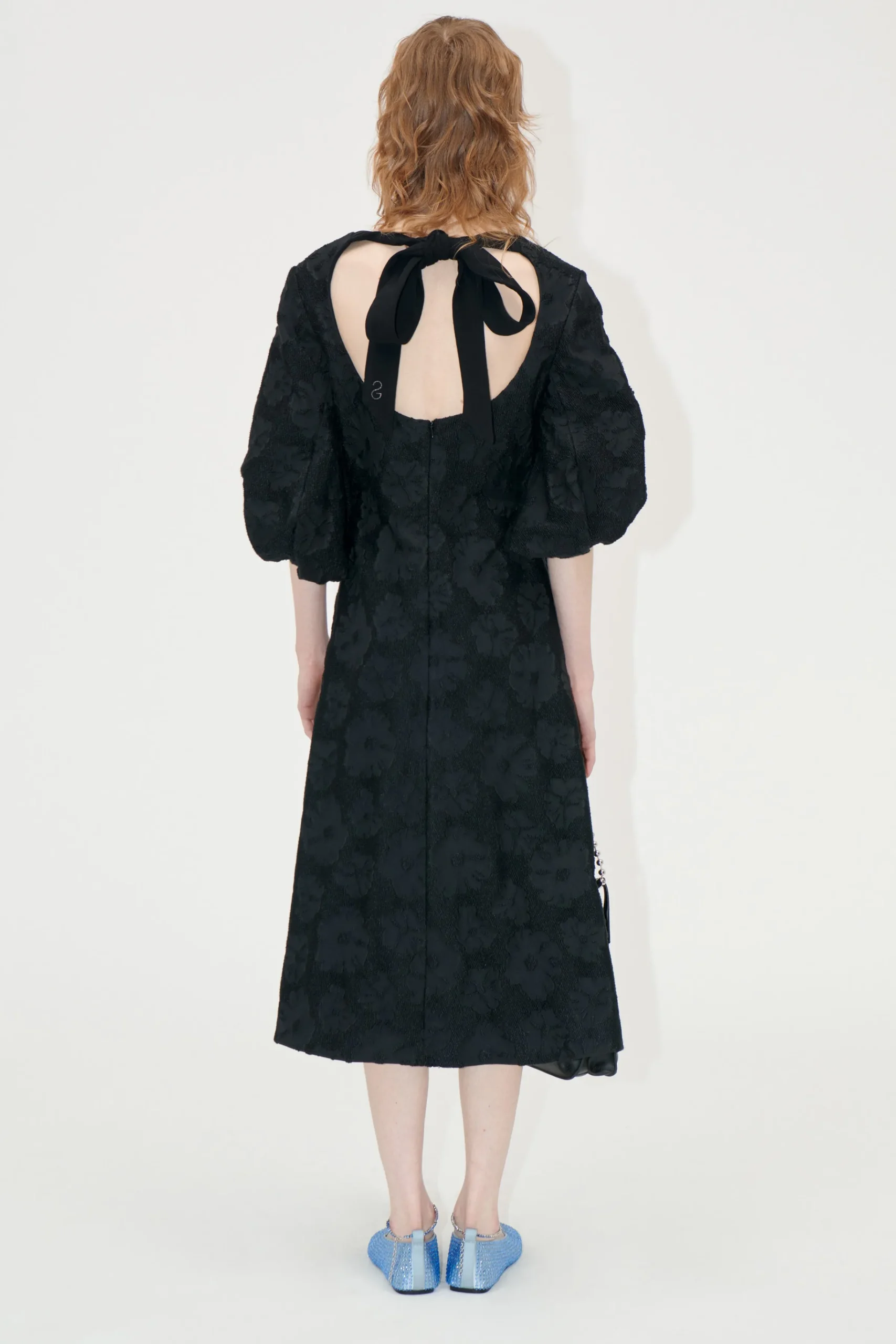 3/4 Volume Sleeves Midi Dress - Anemone Jacquard-STINE GOYA Cheap