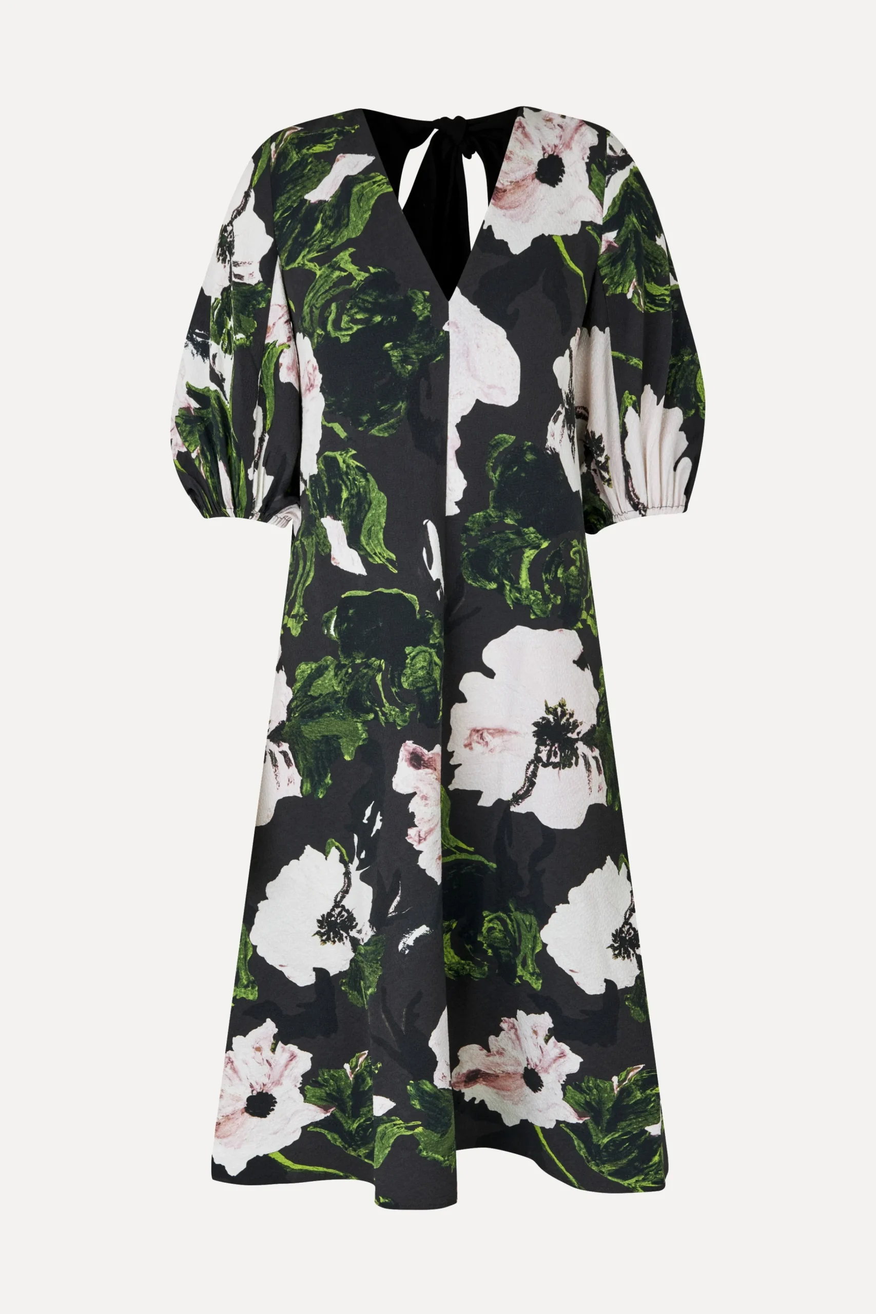 3/4 Volume Sleeves Midi Dress - Umber Windflower-STINE GOYA New