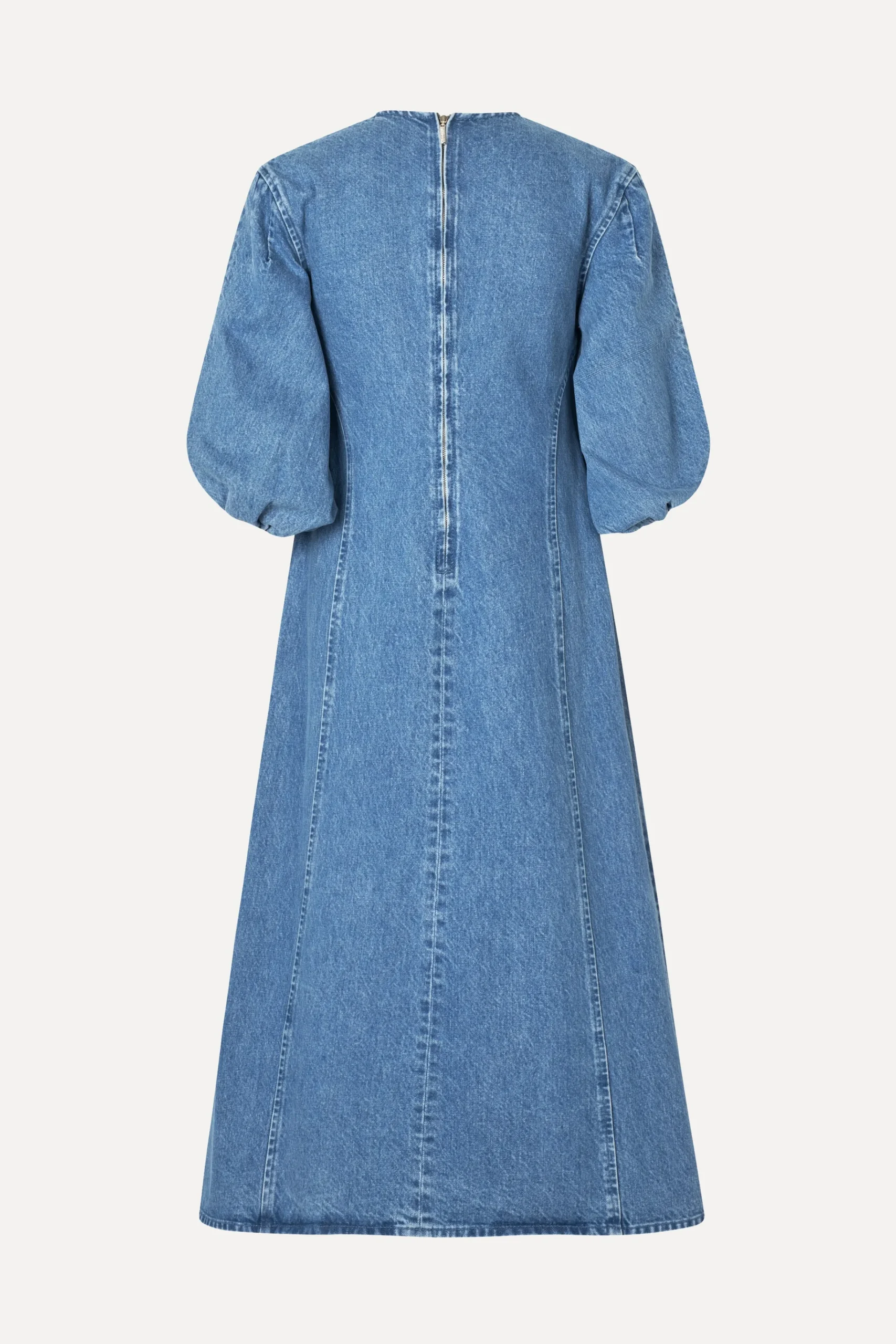 Volume Sleeves Midi Dress - Denim Blue-STINE GOYA New