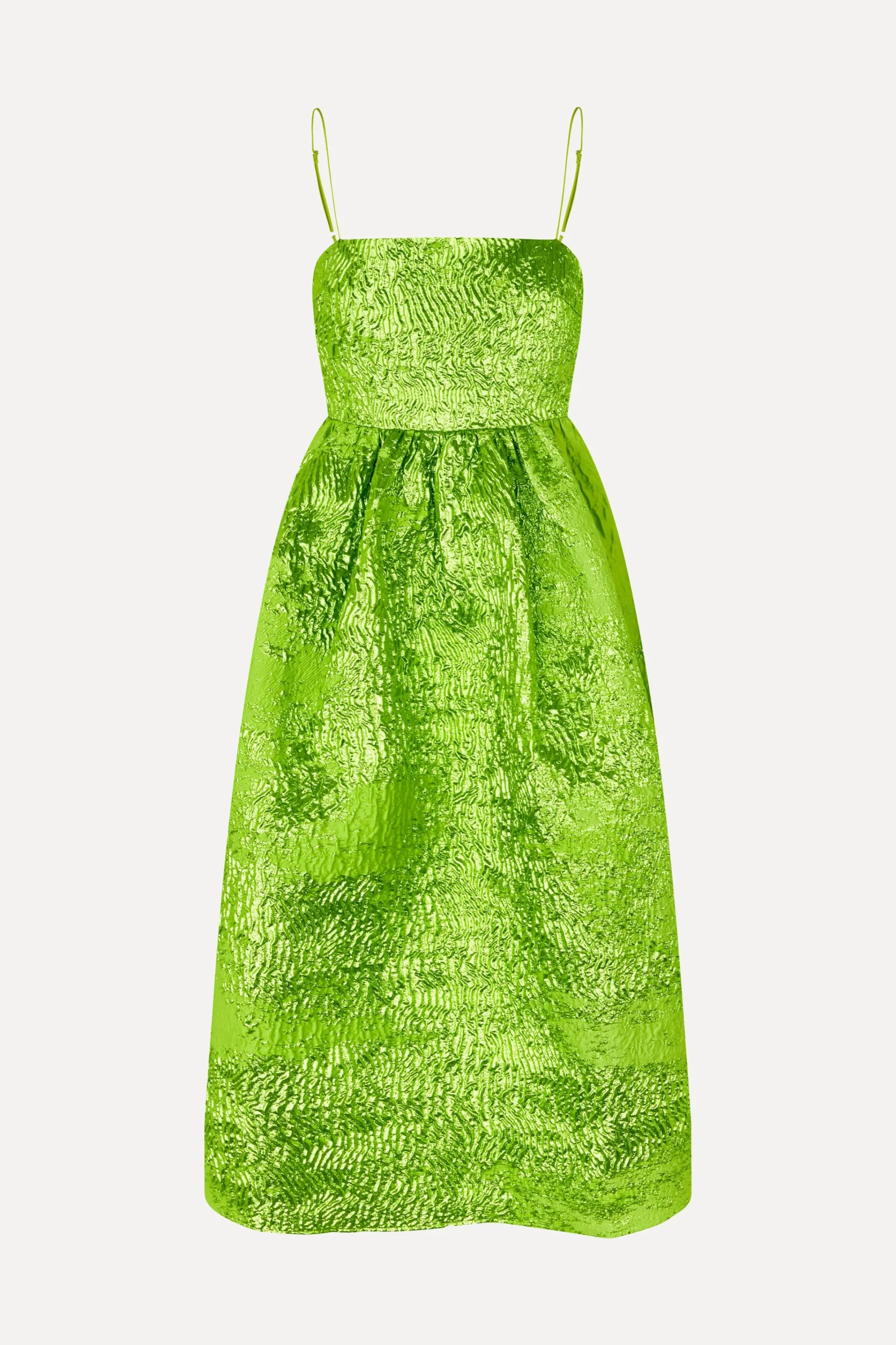 Voluminous Gathered Midi Dress - Green impressionist hue-STINE GOYA Fashion
