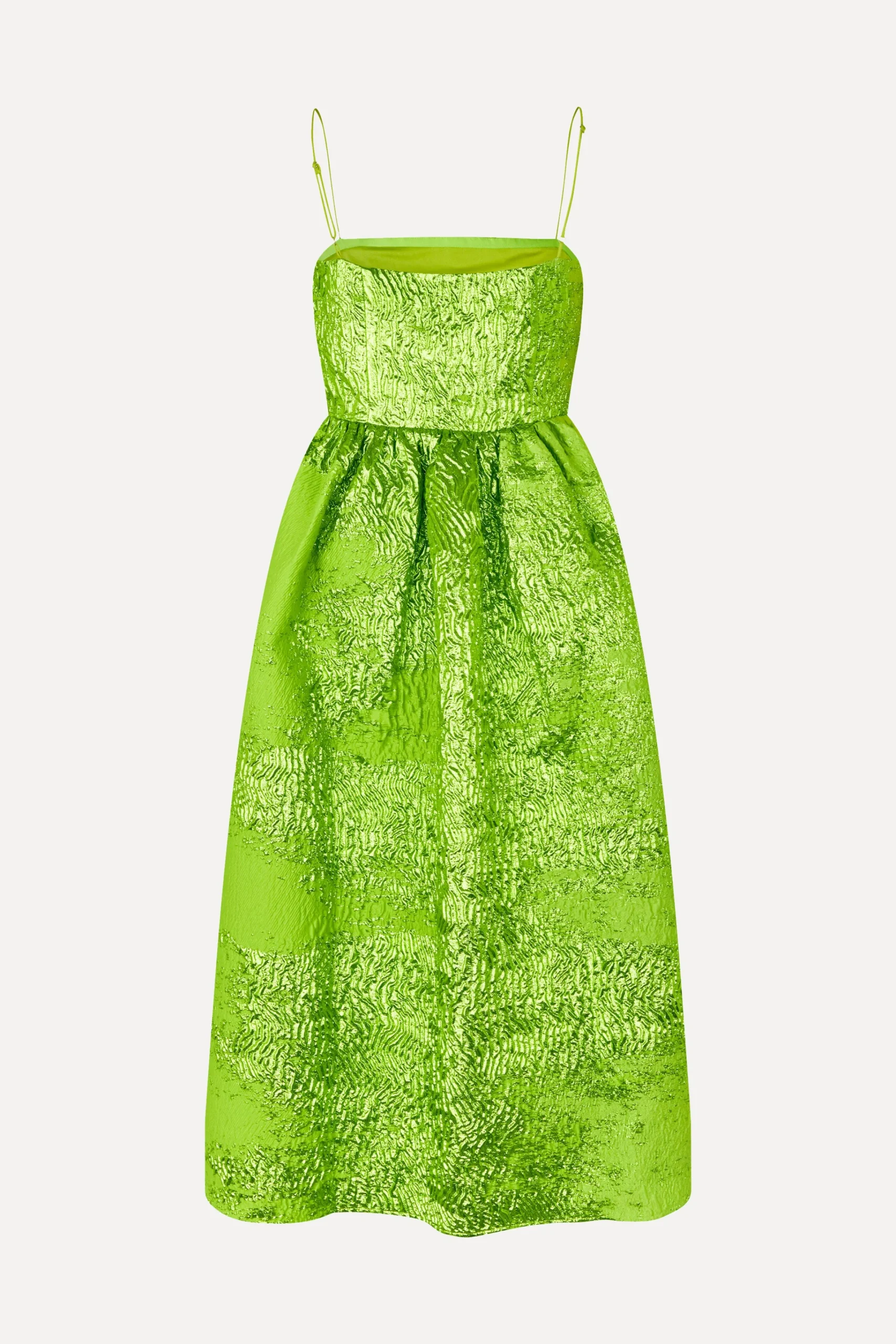 Voluminous Gathered Midi Dress - Green impressionist hue-STINE GOYA Fashion