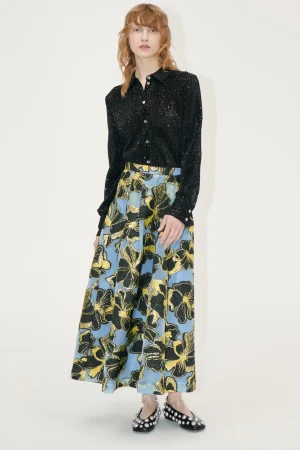 Voluminous Midi Skirt - Blue Anemone Jacquard-STINE GOYA Flash Sale