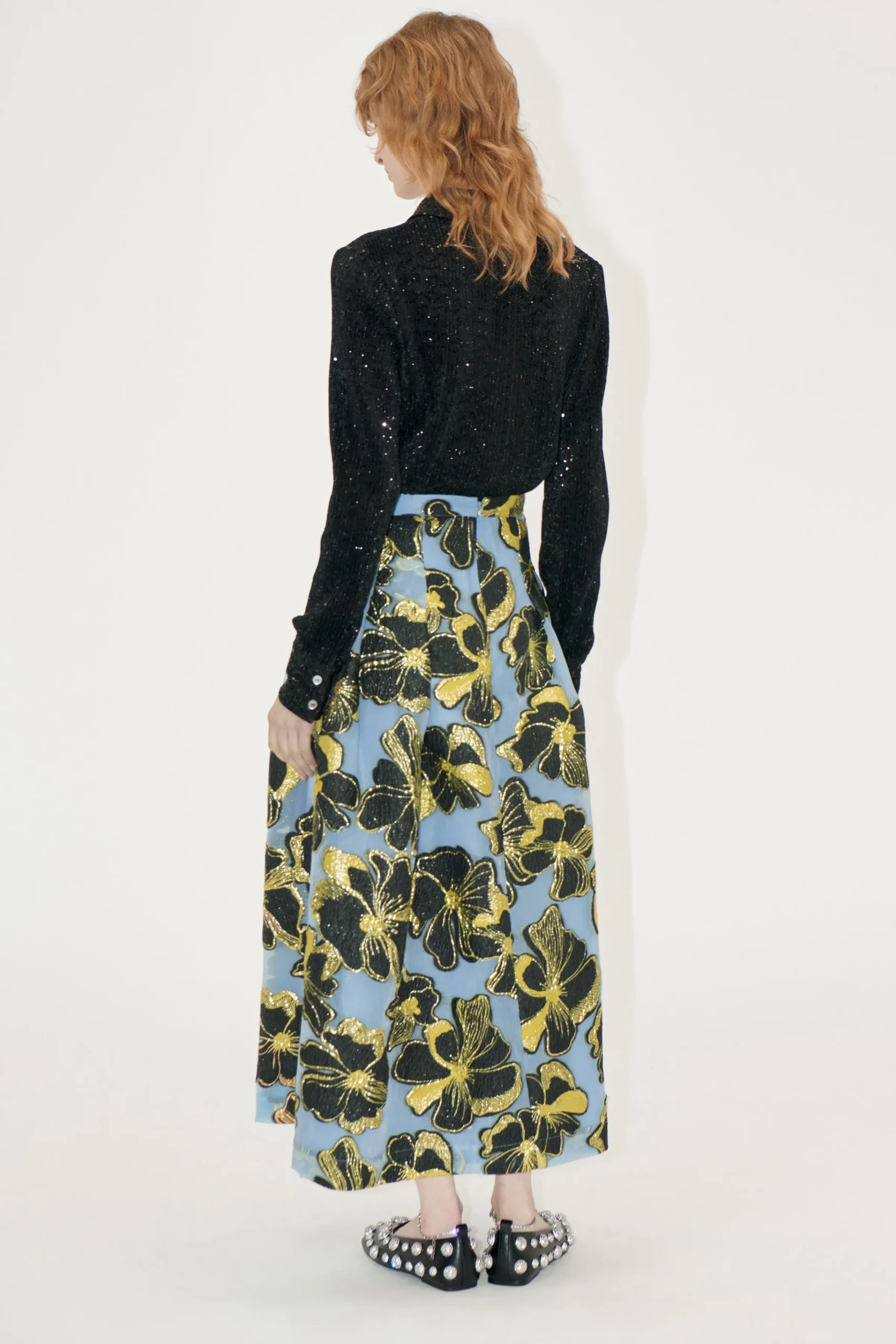 Voluminous Midi Skirt - Blue Anemone Jacquard-STINE GOYA Flash Sale